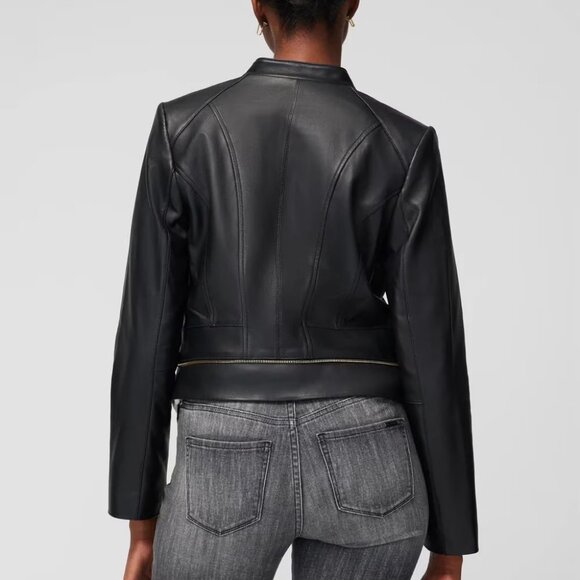 WHBM $500 GENUINE LEATHER Zipped Moto Jacket Black Soft 2 6 8 10 14 - Picture 3 of 6